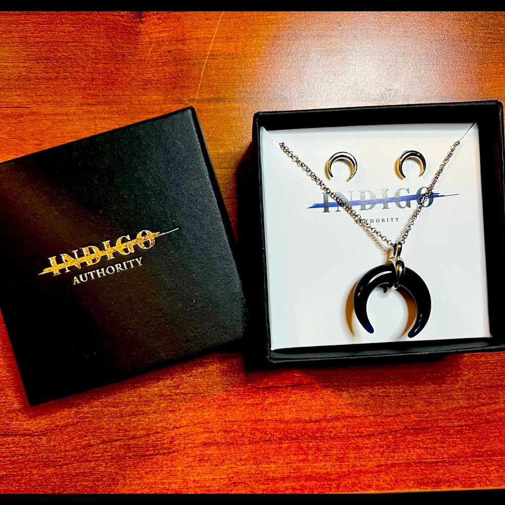 Indigo Authority Crescent Moon and Earring Set